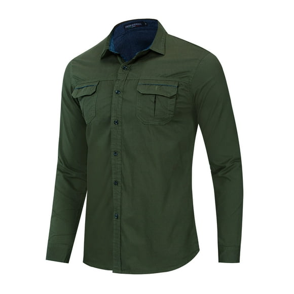 TIHLMK Mens Long Sleeve T Shirts Chemise Militaire Nostalgique en Jean de Coton à Manches Longues Homme
