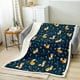 thumbnail image 1 of Plush Floral Fox Kids Blanket Soft Sherpa Throw for Queen Size Nature Themed Design in Dark Blue, 1 of 5
