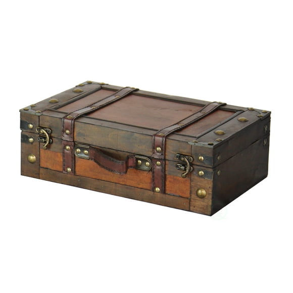 Wooden Vintage Luggage Trunks - Storage Box with Hinged Lids, Old-Fashioned Decorative Box for Coffee Table Decor, Shelf Decor or Table Decor, Small