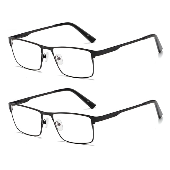 XUBIYM 2 Pairs of Mens Classic Rectangle Reading Glasses 4.5,Metal Black Spring Hinges Rimmed High Power Readers 4.5
