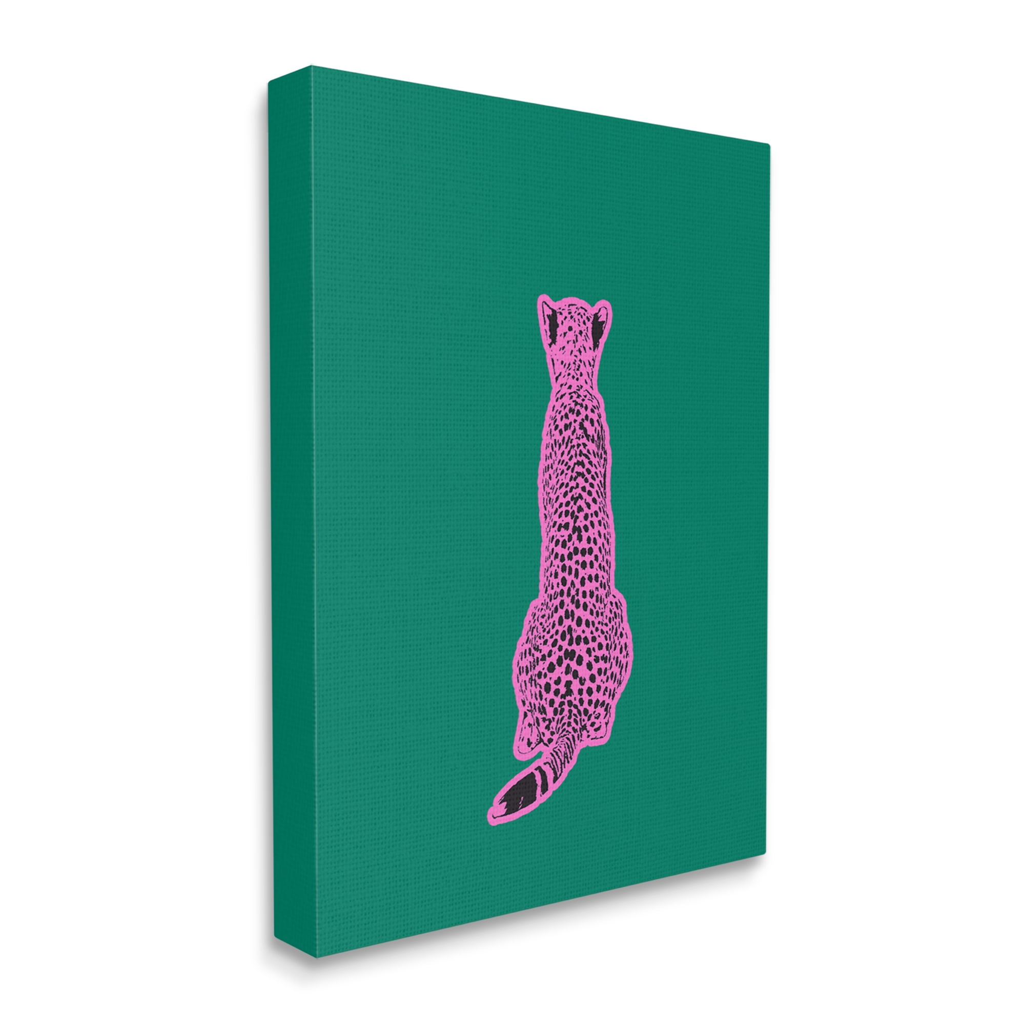 Stupell Industries Pink Cheetah on Green Animals & Insects Painting Gallery Wrapped Canvas Art Print Wall Art, 24 x 30