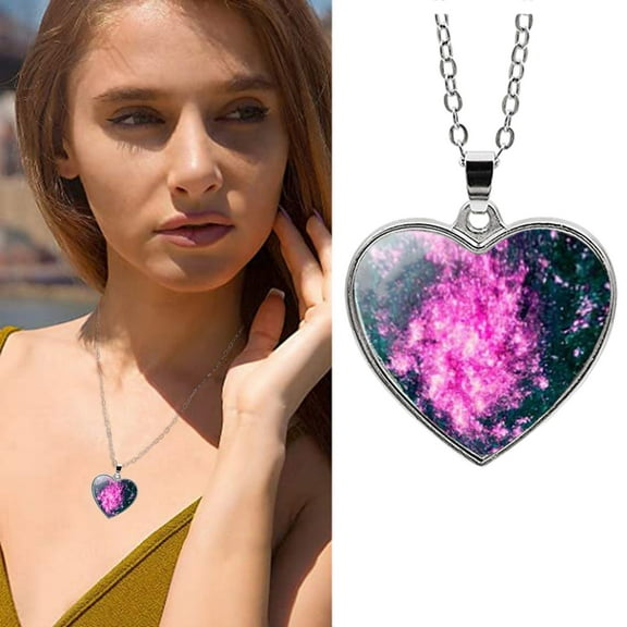 Fmlxio Initial Necklaces for Women Solar System Galaxy Double Sided Glass Universe Heart Pendant Necklace Up to 35% off