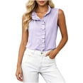 thumbnail image 4 of Craaazy Womens Sleeveless Tops Relaxed Fit Stripe Ruffle Trim Button Down Shirts Lightweight Fabric for Spring Summer Daily Wear, 4 of 7