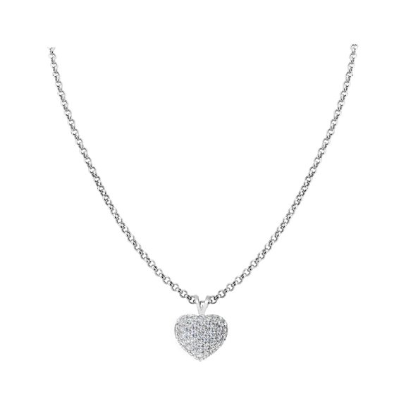 Precious Stars 14K White Gold Cubic Zirconia Ladies Puffed Heart Pendant with 16" Chain Necklace