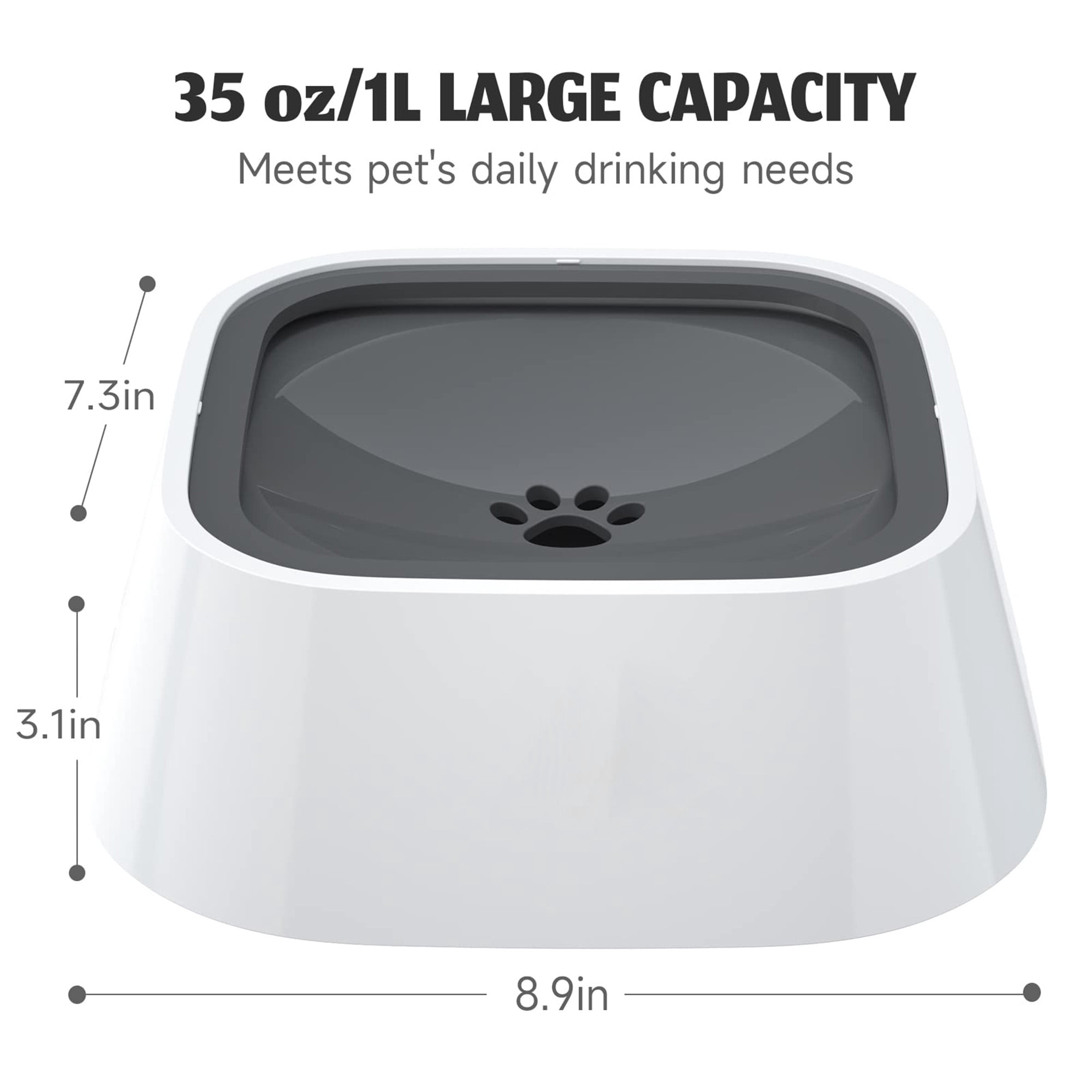 Slow Feeder Water Bowl for Dogs and Cats, 35oz/1L No Spill No Drip Pet Trael Bowl, Splash Proof Design for Car, Ce, Home Use, Keeps Floor and Beard Dry, Dishwasher Safe, Grey