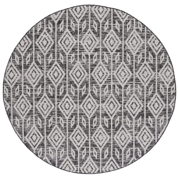 SAFAVIEH Courtyard Beckah Geometric Indoor/Outdoor Area Rug, Black/Grey, 6'7" x 6'7" Round