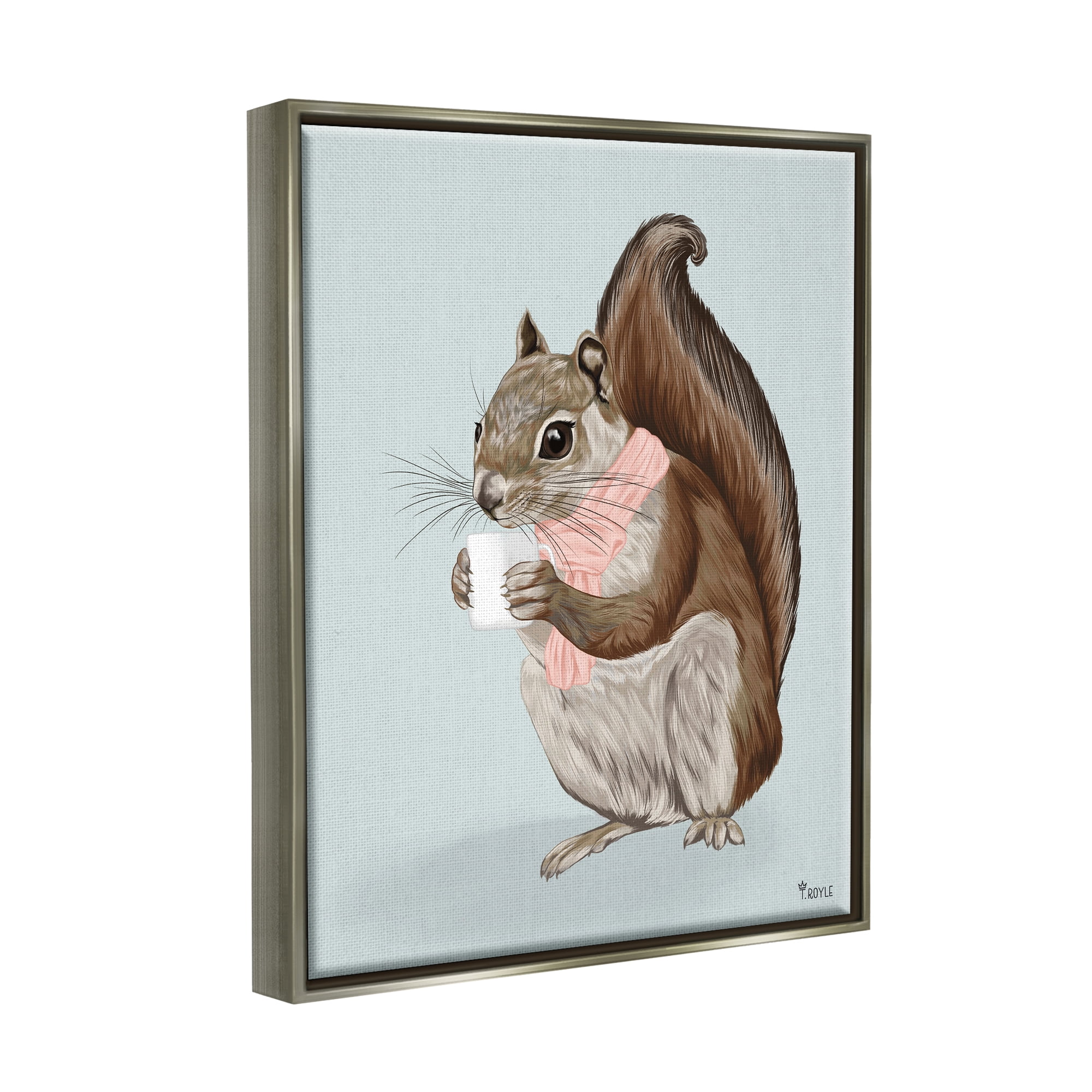 Stupell Industries Squirrel with Warm Mug Animals & Insects Painting Gray Floater Framed Canvas Art Print Wall Art, 25 x 31