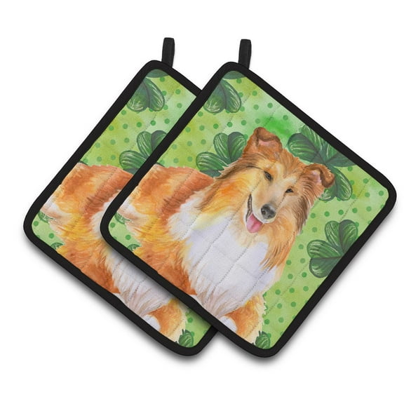 Caroline's Treasures Sheltie St Patrick's Pair of Pot Holders