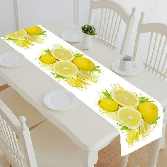 ABPHQTO Yellow Lemons Grapefruits Green Leaves Juice Table Runner Placemat Tablecloth For Home Decor 14x72 Inch