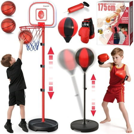Huge Wave 2 in 1 Basketball Hoop for Boys, Kids Basketball Hoop & Punching Bag Indoor Outdoor, with Boxing Gloves, Toddler Sports Toys Gifts for Kids Ages 4-12