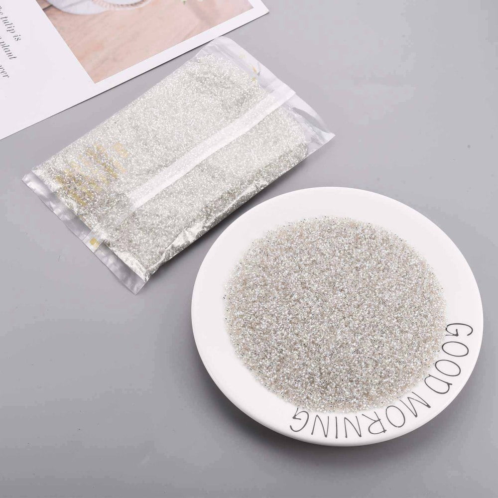 Glass Bugle Beads Silver Lined Floral White 1.8~2.2x1.8~2mm Hole: 0.8~0.9mm about 15000pcs/pound