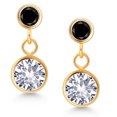 thumbnail image 2 of Gem Stone King 14k Yellow Gold White Created Sapphire and Black Diamond Two Stone Dangle Earrings for Women (2.20 Cttw, Gemstone September Birthstone, Round 6MM, Round 3MM), 2 of 4