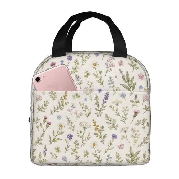 Wildflower Botanical Lunch Bag Reusable Thermal Lunch Box with Handle for Women and Men