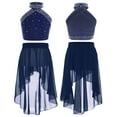 thumbnail image 5 of Aislor Kids Girls Shiny Glittery Rhinestones Ballet Dance Dress Halter Crop Tops with Skirt Navy Blue 16, 5 of 7
