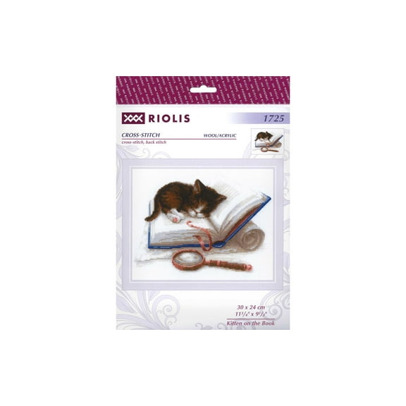 RIOLIS Counted Cross Stitch Kit 11.75"X9.5"-Kitten On The Booklet (14 Count)