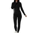 thumbnail image 2 of Track Suits for Women Set, Fadeal 2 Piece Sets for Women Slim Zipper Solid Color High Collor Top and Tight Pants Matching Set Athleisure Sets Women Black M, 2 of 4