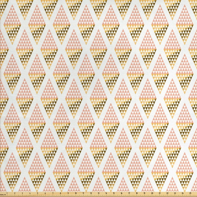 Geometric Fabric by the Yard, Creative Design Modern Rhombus Pattern with Tiny Triangles, Upholstery Fabric for Dining Chairs Home Decor Accents, Blush Pale Orange by Ambesonne