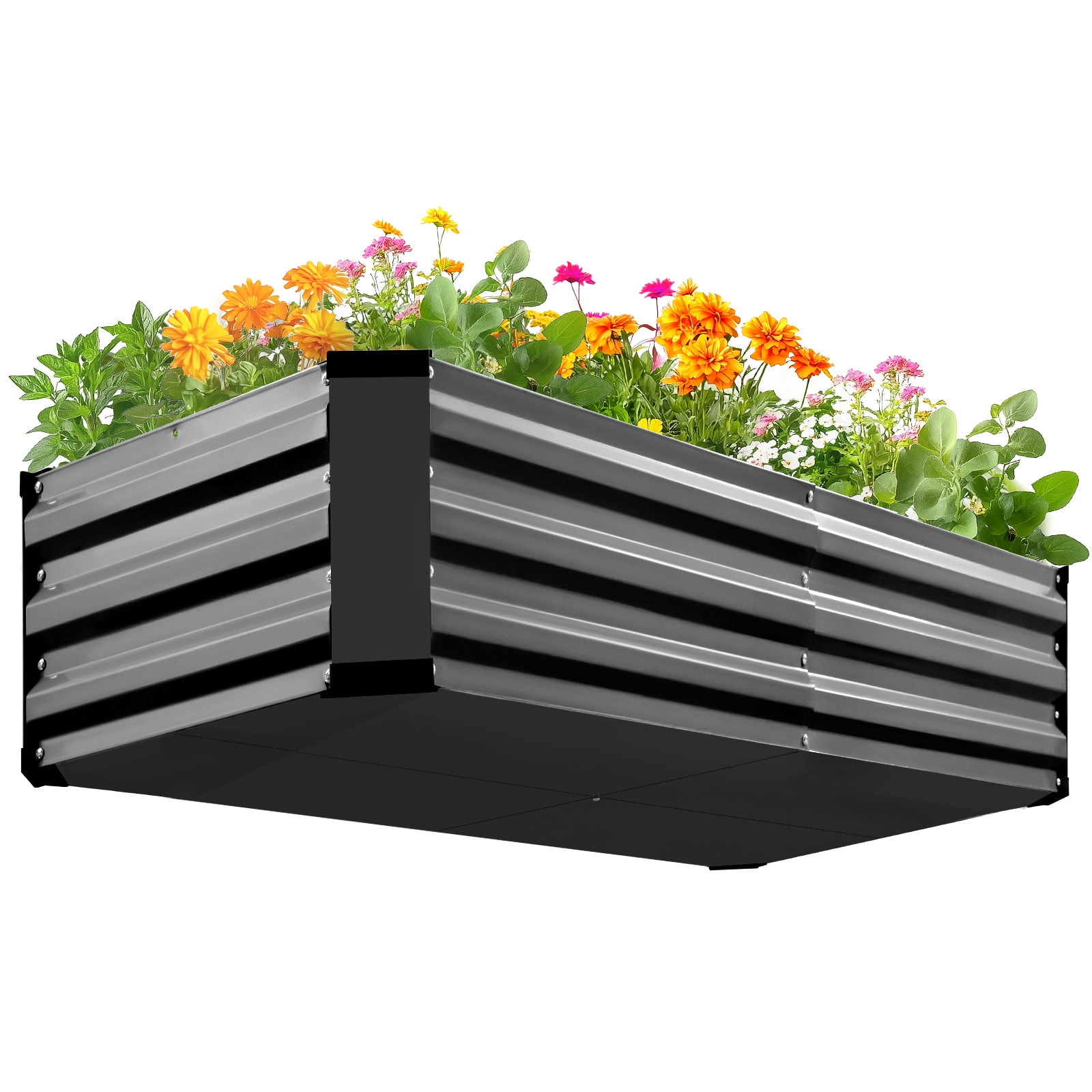 King Bird 4x2x1 ft Galvanized Metal Raised Garden Bed with Bottom Closed - Elevated Planter Box for Indoor, Outdoor, Patio & Balcony Gardening Dark Gray