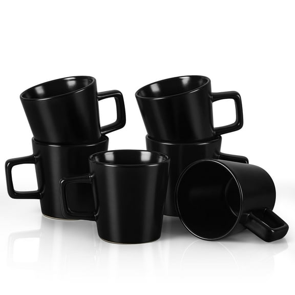 Vesteel Coffee Mugs Set of 6, 11oz Ceramic Coffee Cups with Handles for Men Women, Stoneware Mugs for Tea Latte, Housewarming Wedding Gifts, Matte Black