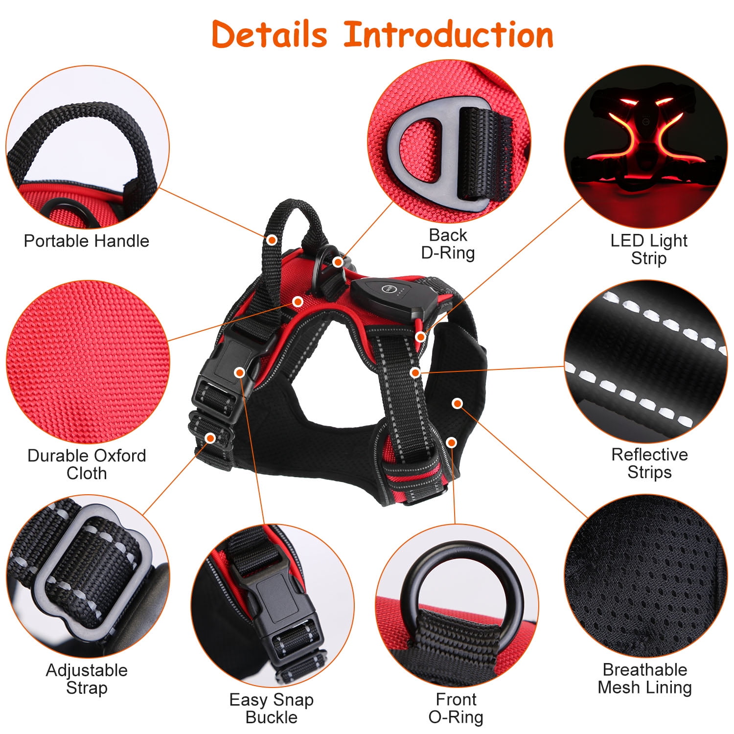 iMounTEK LED Dog Harness No Pull Rechargeable Light Up Pet Vest Harness, Green, M