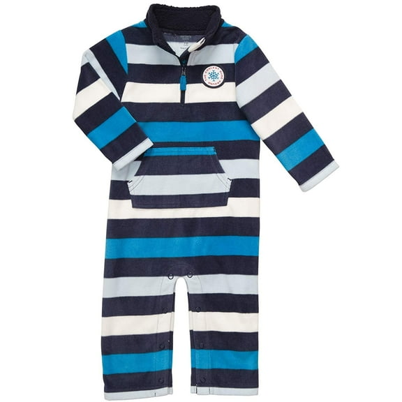 Carter's Baby Boys' Long Sleeve One Piece Fleece Coverall - Blue Stripes-3 Months