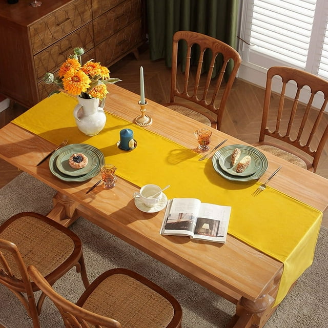 Nvzi Solid Yellow Velvet Long Tablecloth Plate Mat Linen Cloth Tea Table Flag Nordic Style Simple for Kitchen Coffee Table Dining Room Decor,13*47inch