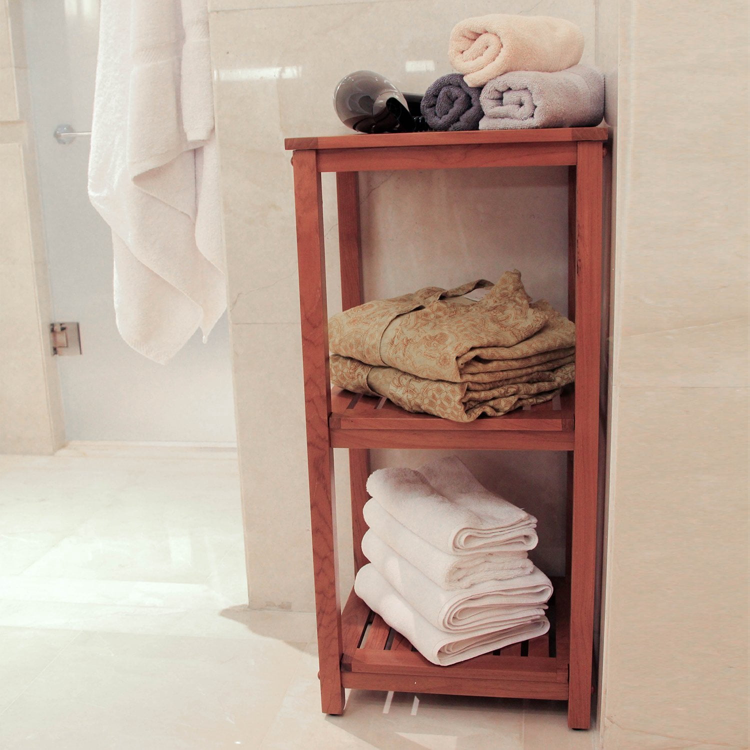 Cambridge Casual Dussi Teak Wood Bath 3-Shelves Cabinet Natural Brown