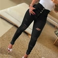thumbnail image 2 of Aayomet 18 Tall Womens Women'S Solid Color High Waisted Hole Button Jeans,Black XL, 2 of 3