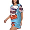 thumbnail image 2 of Kdxio Sushi Salmon Surfing Print Pajamas Sets for Women Short-Sleeved Pjs with Lounge Shorts Two Piece Sleepwear S-4XL, 2 of 8