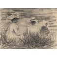 thumbnail image 2 of French School 24x18 Gold Ornate Framed and Double Matted Museum Art Print Titled - Three Figures Seated in a Meadow, Seen from the Back (Late 19th Century), 2 of 4