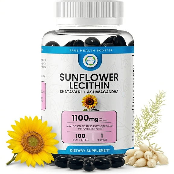 TrueMed Sunflower Lecithin Supplement with Shatavari & Ashwagandha | Sunflower Lecithin Softgels 1100 mg per Serving | Herbal Dietary Supplement | Vegan-Friendly Softgels | 100 Count | Made in USA