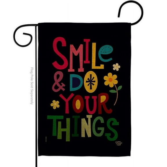 Ornament Collection G192201-BO 13 x 18.5 in. Smile Do Your Things Sweet Life Inspirational Double-Sided Decorative Vertical Garden Flags - House Decoration Banner Yard Gift
