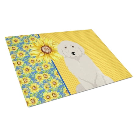 

Summer Sunflowers Great Pyrenees Glass Cutting Board Large 12 in x 15 in
