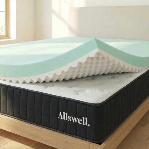 Allswell 4” Memory Foam Mattress Topper Infused with Cooling Diamond Gel, Queen