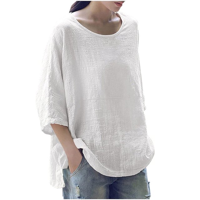 CHOK Liquidation d'Hiver! Hauts pour Femmes Grande Taille Manches 3/4 Col Rond à Volants Décontracté Ample T-Shirts Unis Été Automne Tuniques Basiques pour Femmes Chandail Blouses T-Shirts