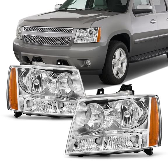 ADCARLIGHTS Headlights Compatible with Chevy 2007-2013 Avalanche / 2007-2014 Tahoe / 07-14 Suburban 1500/07-13 Suburban 2500 Chrome Housing Amber Reflector Replacement Pair