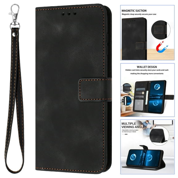 for Samsung Galaxy S23 FE Wallet Case with RFID Blocking Credit Card Holder, Magnetic Closure PU Leather Folio Flip Kickstand Shockproof Cover with Hand Strap Phone Case,Black