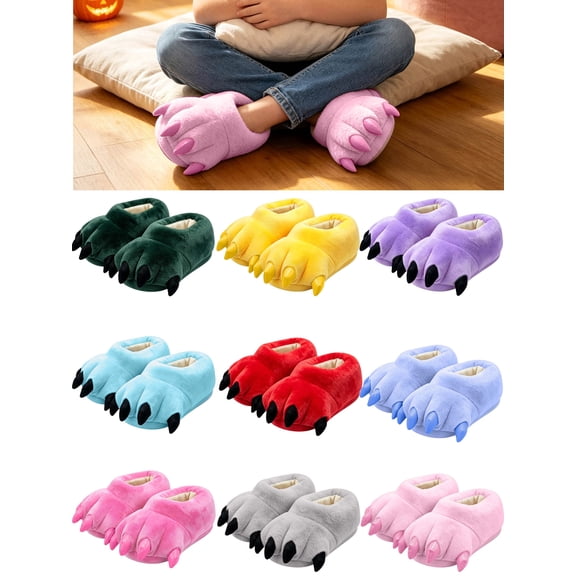 Kids Cute Claw Slippers Winter Solid Color Thickened Fleece
