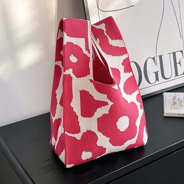 Bolsos de mano para mujer, diseño de flores, bolso de muñeca tejido, gran capacidad para el trabajo (rosa roja)
