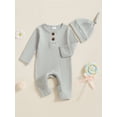 thumbnail image 5 of BemeyourBBs Preemie Newborn Going Home Outfit Baby Boy Girl Ribbed Knit Romper Hat Set Long Sleeve Button One Piece Jumpsuit Spring Fall Winter Sleepers Clothes, 5 of 9