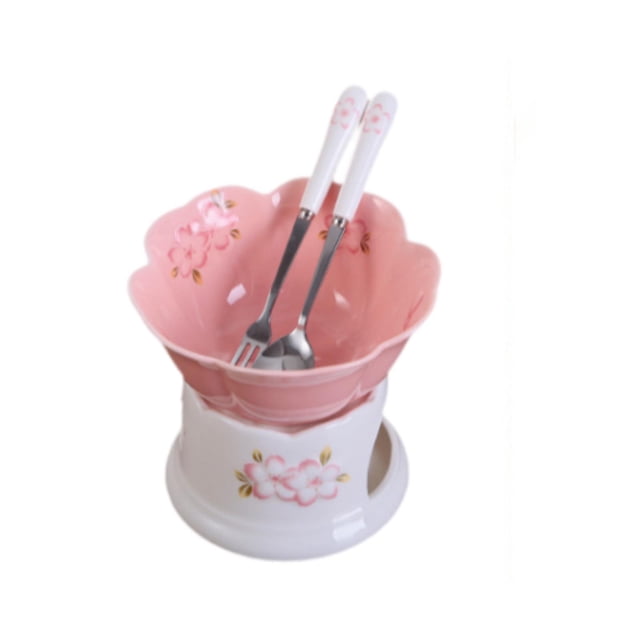 Olla para fondue de chocolate, olla de porcelana para derretir queso, 300 ml Cuenco rosa