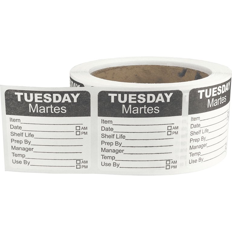 Tuesday - Martes .75 Dissolvable Date Label