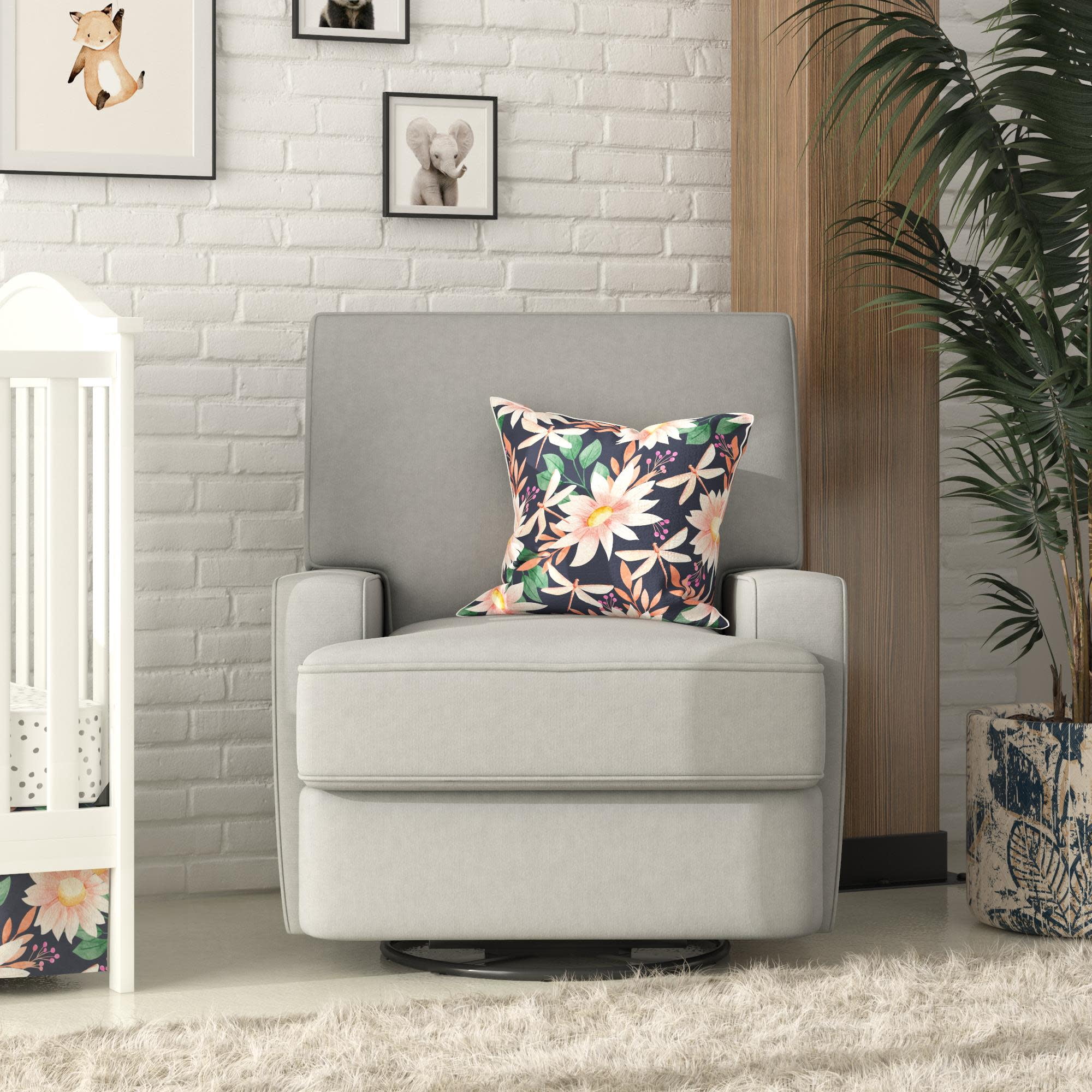 Baby Relax Rylan 4-in-1 Swivel Glider Rocker Recliner Chair, Light Gray