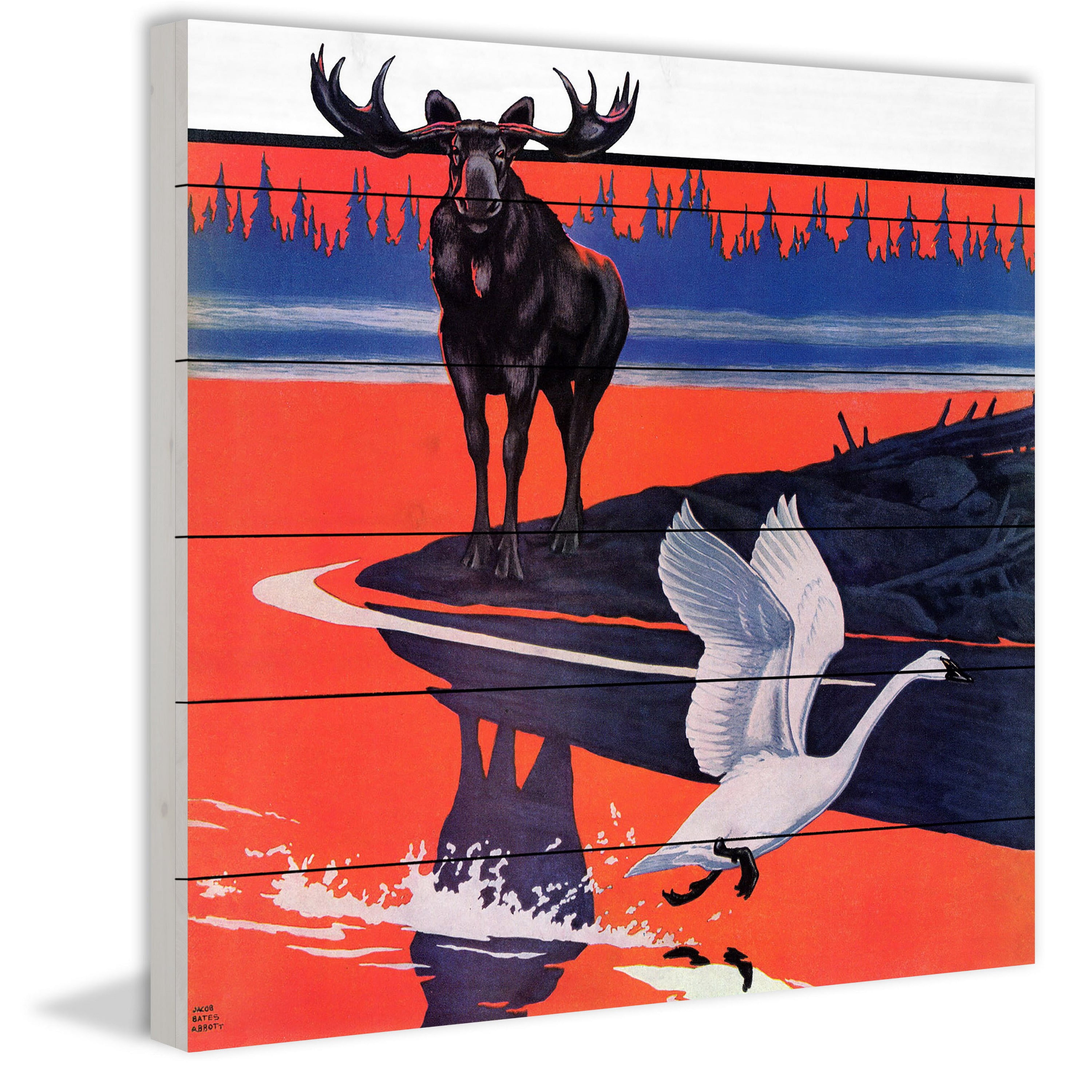 Marmont Hill "Moose Reflection" Painting Print on White Wood