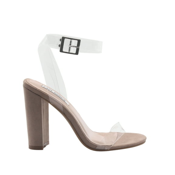 Cape Robbin Gen Women's Lucite Clear Strappy Block Chunky High Heel Open Peep Toe Sandal, Nude, 6.5