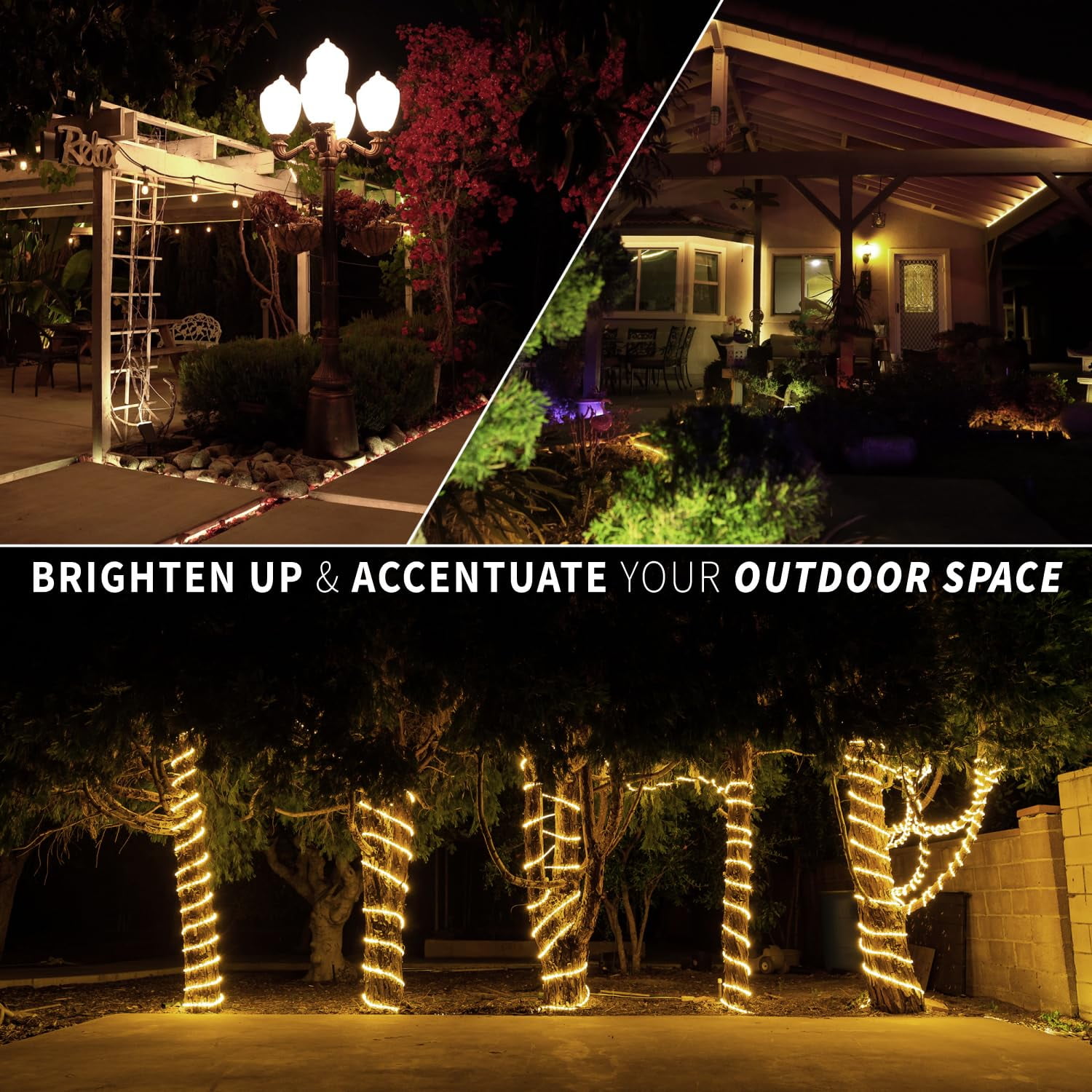WYZworks 288LEDs, 25ft LED Warm White Rope Light, Connectable Outdoor Permanent Waterproof Accent Exterior Lighting, Flexible Clear PVC, ETL Certified, Holiday, Backyard Patio, Home, Decor