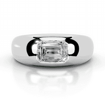 Kalapi Jewel Excellent 2 Ct Emerald Cut Diamond Ring - 14K White Gold Plated Diamond Ring - Bezel Setting Dome Diamond Rings - Solitaire Diamond Ring for Women's - Solo Stone Diamond Rings