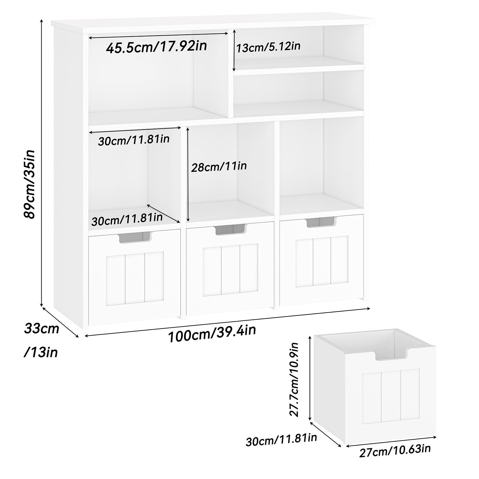 Juiluna Toy Storage Cabinet with 3 Movable Drawers & 6 Cubes, Children's Toy Shelf Kids Bookshelf with Hidden Wheels, Kids Bookcase Toy Storage Organizer for Bedroom & Playroom & Nursery