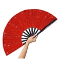 thumbnail image 1 of Abanico plegable GeGeya, grande, para bailar en línea, con purpurina roja, 1 of 6