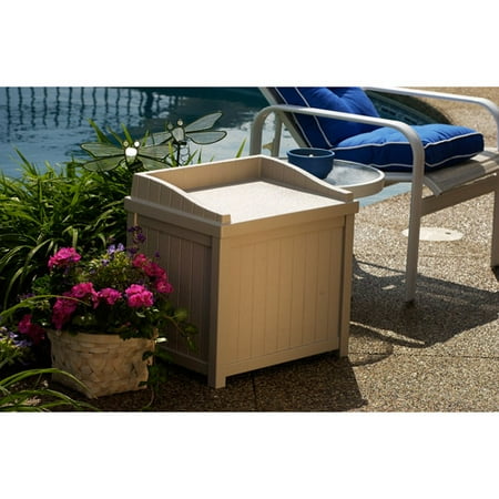 Suncast 22 Gallon Light Taupe Resin Small Storage Seat Deck Box SS1000